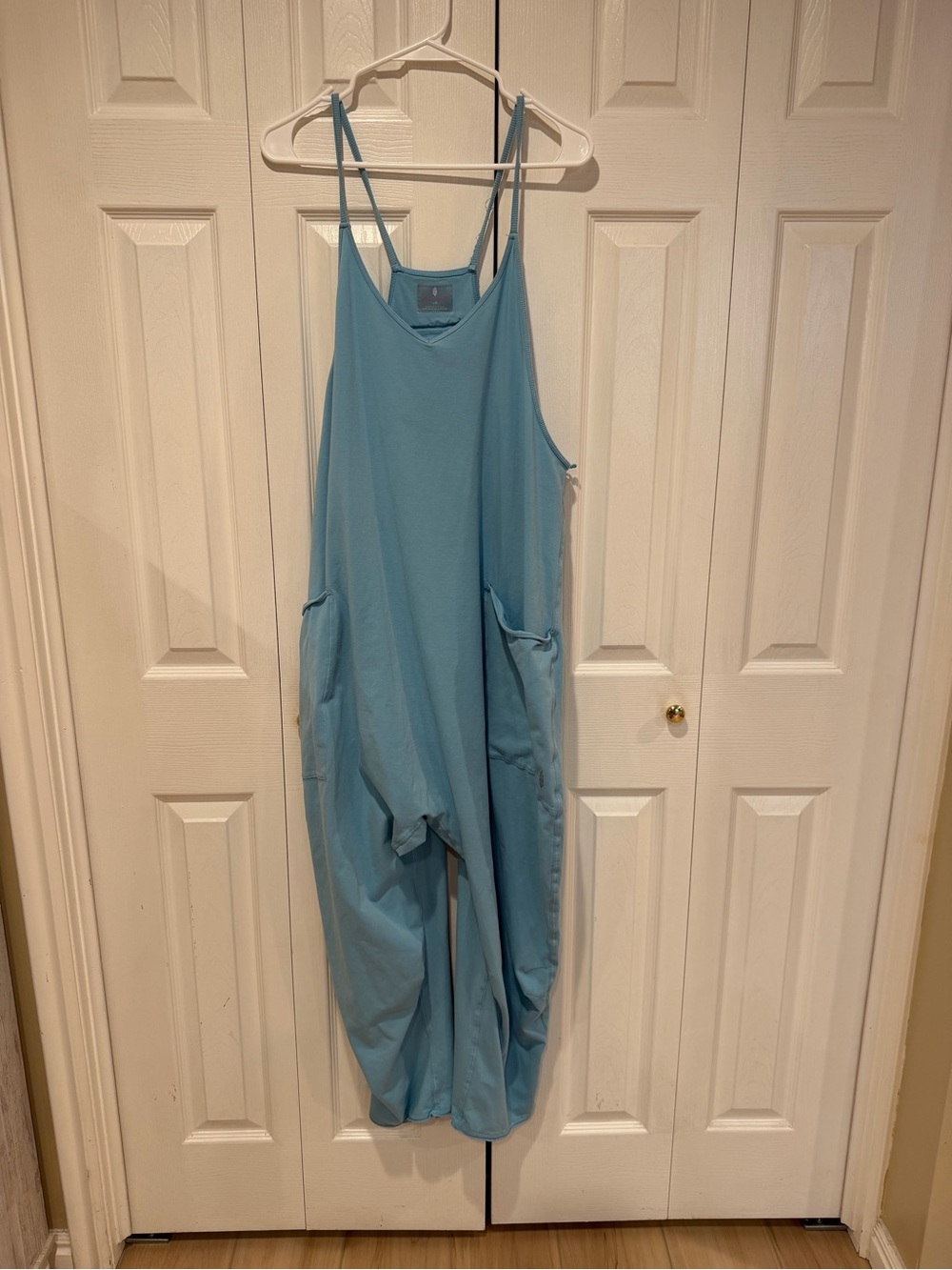 Relaxed Light Blue Wide-Leg Romper with Pockets